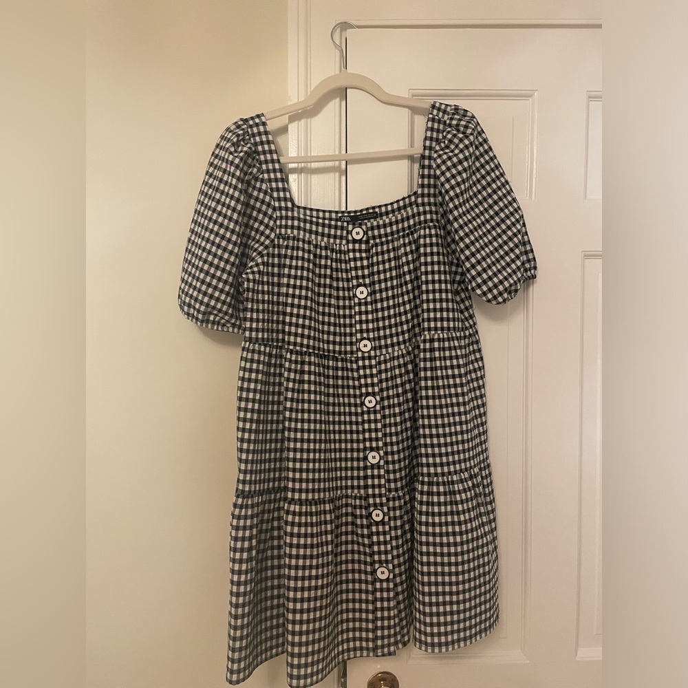 Zara gingham swing dress- dark navy blue